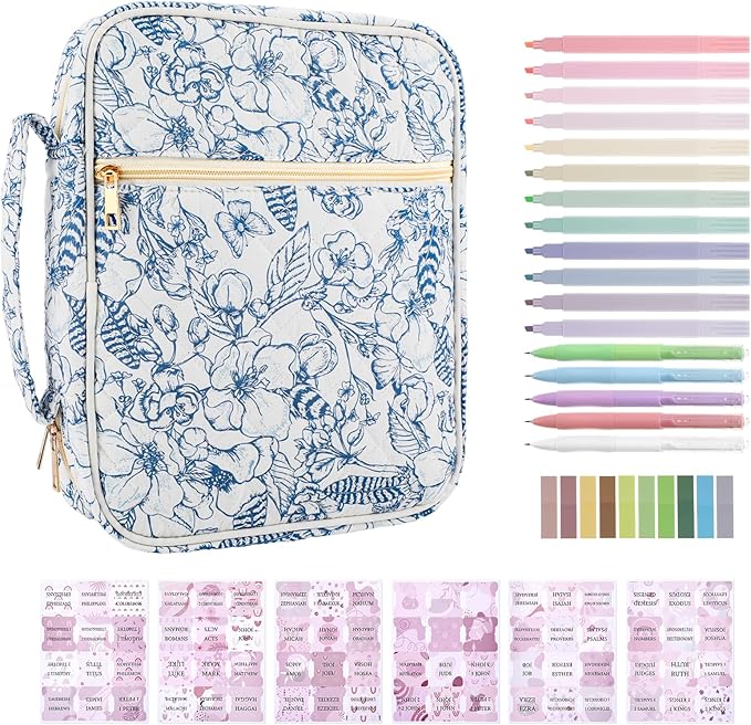 BESARME Bible Cover Case for Women, Large Bible Case Bibles Bag Bibles Study Supplies Christian Gifts for Women Girls (Line Flowers)