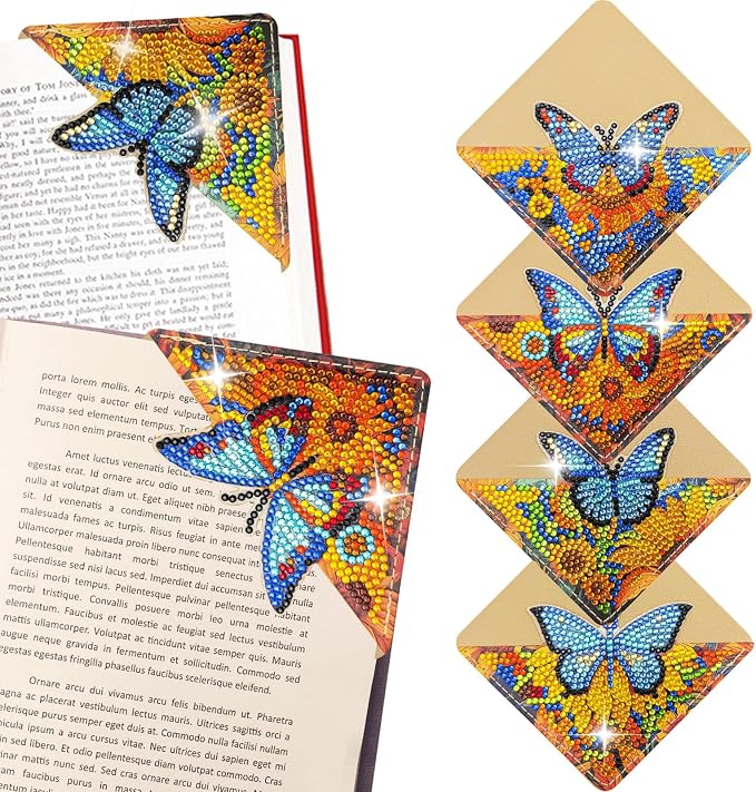 4 Pcs Diamond Painting Bookmark, Diamond Art Kit for Adults, DIY Diamond Art Kits for Adults, Book Corner - Protecting Bookmark Craft Supplies Kits for Book Lovers (Sunflower Butterfly)