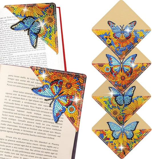 4 Pcs Diamond Painting Bookmark, Diamond Art Kit for Adults, DIY Diamond Art Kits for Adults, Book Corner - Protecting Bookmark Craft Supplies Kits for Book Lovers (Sunflower Butterfly)