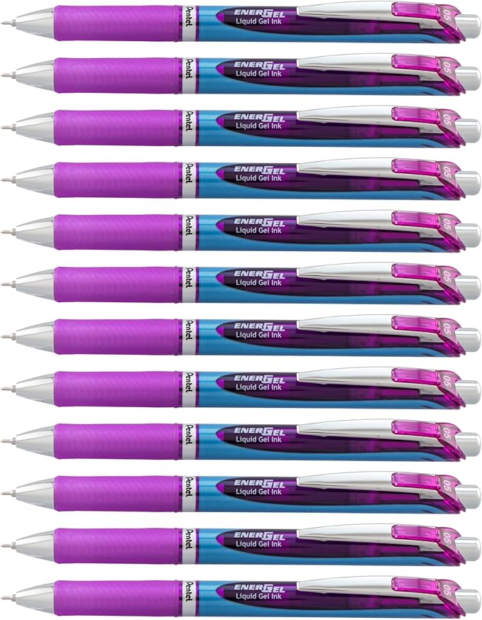 Pentel EnerGel Deluxe RTX Retractable Liquid Gel Pen, Fine Line, Needle Tip, Violet Ink, Box of 12 (BLN75-V)