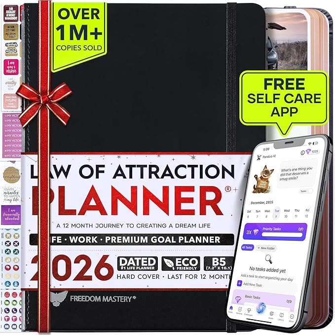 Deluxe 2026 Planner Weekly and Monthly | Law of Attraction Planner with Productivity App | 12-Month for Productivity, Gratitude & Goal Setting | Includes Foldable Vision Board, Gift Box & Stickers