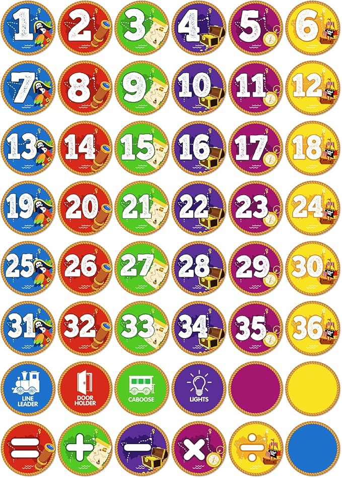 WaaHome Line Up Spots for Classroom Floor - Treasure Theme Floor Number Stickers 1-36 for Classroom Lining Removable Line Up Stickers Dots Decals for Preschool Elementary School Supplies