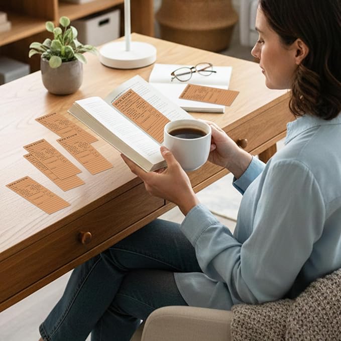 L1rabe Kraft Paper Book Review Bookmarks - Back to School 100Pcs Book Page Marker Reading Log for Readers Bookworm Bookish Gift, Reading Page Tracker for Students Teachers Women to Review & Tracker