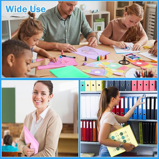 Fainne 100 Pcs Plastic Document Folders Clear File Folders Plastic Pockets Sleeves Letter Size 8.7 x 12.2 Inches A4 Assorted Colors for Office Supplies (Bright Color)