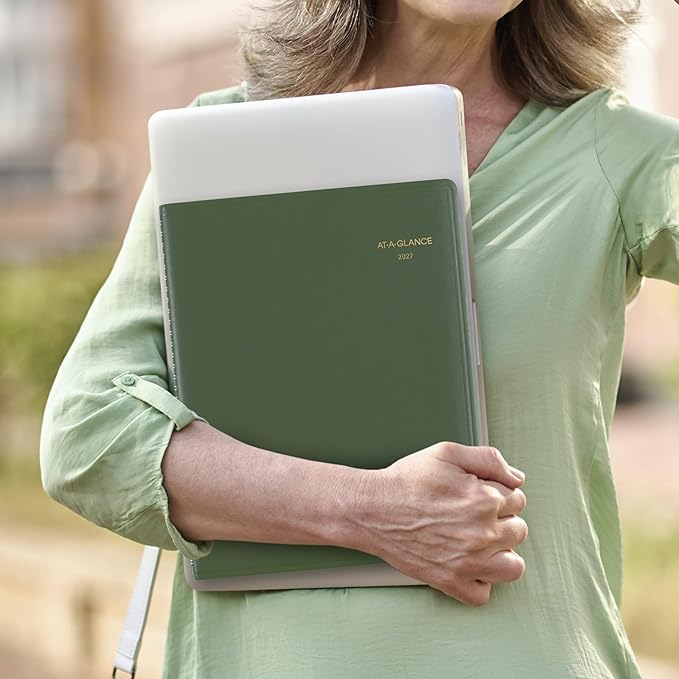 AT-A-GLANCE 2027 Appointment Book Planner, Weekly & Monthly, 8.25" x 11", Quarter-Hourly, Recycled, Green (70950G6027)