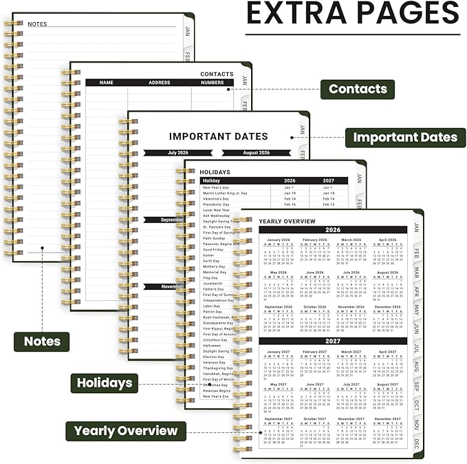 2026 Planner - Weekly and Monthly Planner, January 2026 to December 2026, Spiral Bound 2026 Calendar Planner Book, Inner Pocket, Perfect for Office Home School Supplies - A4 (8.5" x 11"), Dark Green