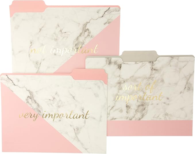 Graphique Blush Marble File Folder Set – File Set Includes 9 Folders and 3 Unique "Important" Designs, Embellished w/ Gold Foil on Durable Triple-Scored Coated Cardstock, 11.75" x 9.5"
