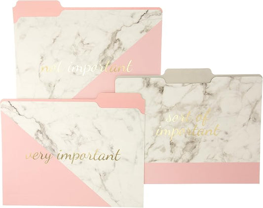 Graphique Blush Marble File Folder Set – File Set Includes 9 Folders and 3 Unique "Important" Designs, Embellished w/ Gold Foil on Durable Triple-Scored Coated Cardstock, 11.75" x 9.5"