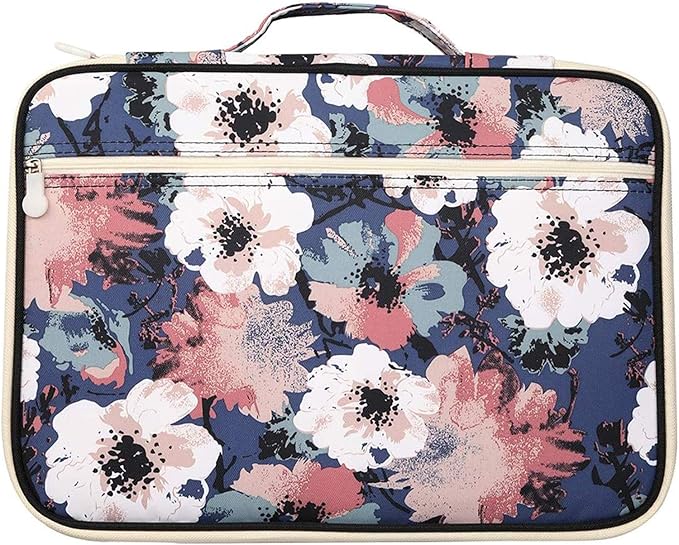JAKAGO Travel Portfolio Organizer Waterproof A4 Document Bag Multifunctional Travel Note Pouch Zippered Case for Notebook, Ipad, Journals, Sketch Books (Flower)