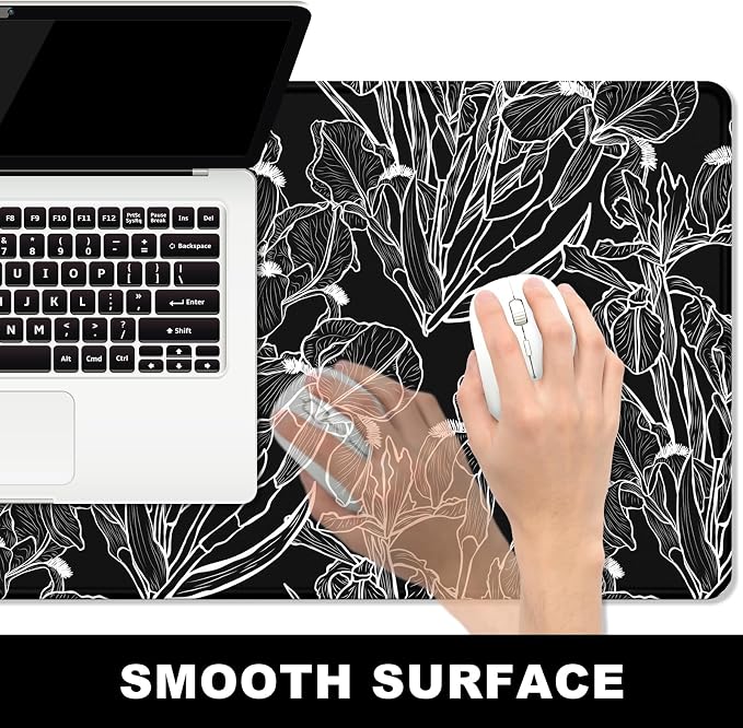 BOSOBO Large Mouse Pad, Desk Pad, XXL XL Extended Gaming Mouse Pad, Desk Mat for Office & Home, Long Keyboard Mat, Huge Mouse Pad, Desktop Full Cover 35.5 x 15.7 Inches, Art Impressionist Flower Black