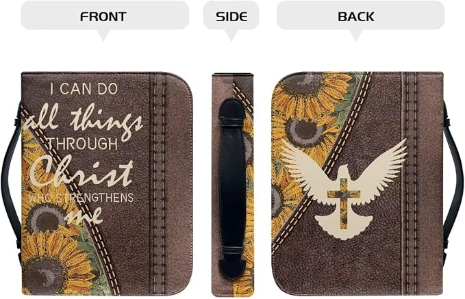Sunflower Cowboy Bible Carrying Case Large Bible Covers for Woman Girl Portable Fall Bible Covers Case PU Leather Bible Bag with Handle