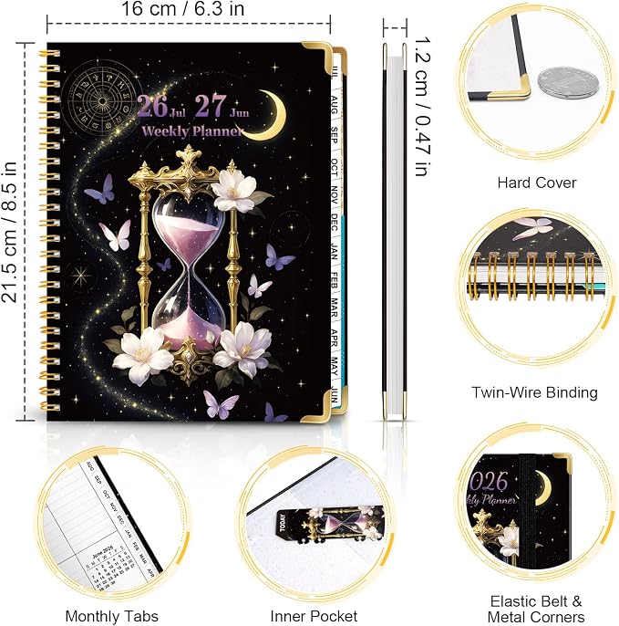 2026-2027 Planner Weekly and Monthly, Jul.2026 - Jun.2027, 6.3" X 8.5" Daily Planner Spiral Bound, Academic Planners with Monthly Tabs, Inner Pocket for Women Men