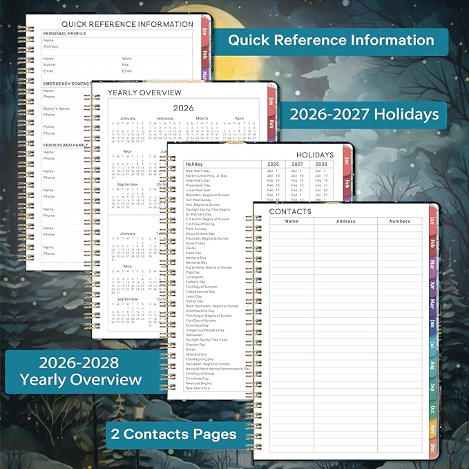2026 Planner - Jan 2026 - Dec 2026, 6.3" x 8.4", Weekly Monthly Planner 2026 with Colorful Tabs, Twin-Wire Binding, Premium Paper