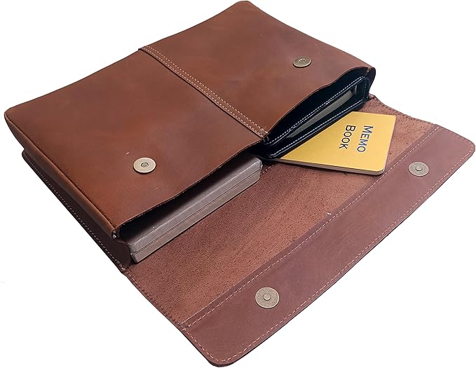 CALYX Leather Folder, Full Grain Leather File Folder Organizer Document Holder, Leather Portfolio for Men – Spacious Leather Folio Laptop Sleeve Case for 13" Laptops, MacBook & Tablets (Crazy Tan)