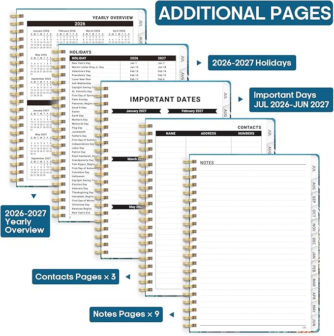 Academic Planner 2026-2027, Weekly and Monthly Calendar Book, July 2026 – June 2027, Hardcover Planner with Tabs, Perfect for Teachers, Students, Women & Men, A5 (6.4" x 8.5") - Turtle