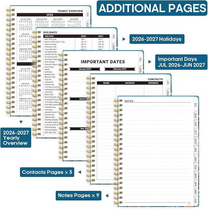 Academic Planner 2026-2027, Weekly and Monthly Calendar Book, July 2026 – June 2027, Hardcover Planner with Tabs, Perfect for Teachers, Students, Women & Men, A5 (6.4" x 8.5") - Turtle