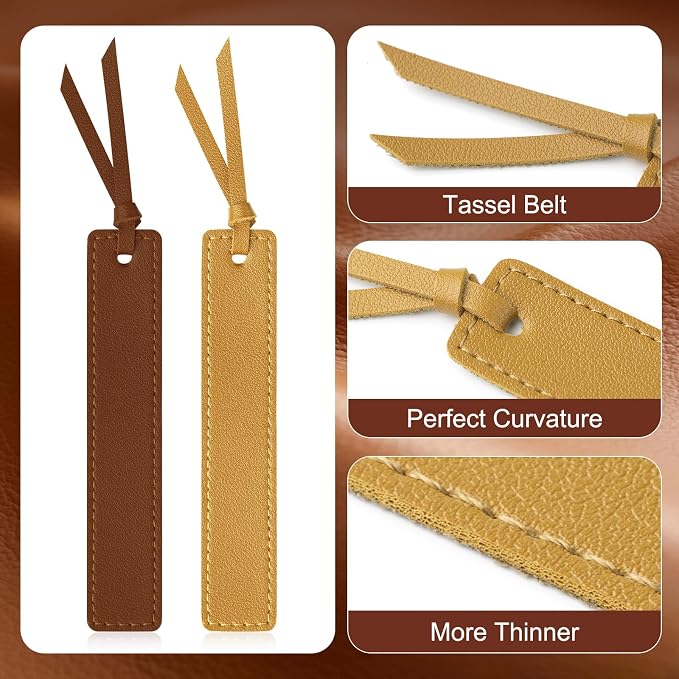MIXVOVA 6 Pcs Leather Bookmark with Tassel, Classic Style Bookmark, 0.05 Inches Thin Handmade Stitched Bookmarks for Men, Book Marks for Reading, Gifts for Book Lovers, Readers (Light Retro)