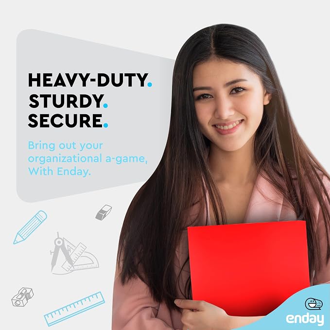 Folders with 2 Pockets Red, Colored Plastic File School Folder Letter Size, Heavy Duty Poly Portfolio Folder with Two-Pockets, Also Available in Purple, Green, Blue, Pink, and Grey, 1 Pc - By Enday