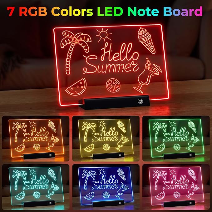 Rechargeable 11.8”×7.9” Glow Doodle LED Note Board with Colors,2 Modes&7 Colors with Remote Control,LED Drawing Board for Office/Café/Home Decor&Message,Birthday/Easter/Holiday Gifts,Black