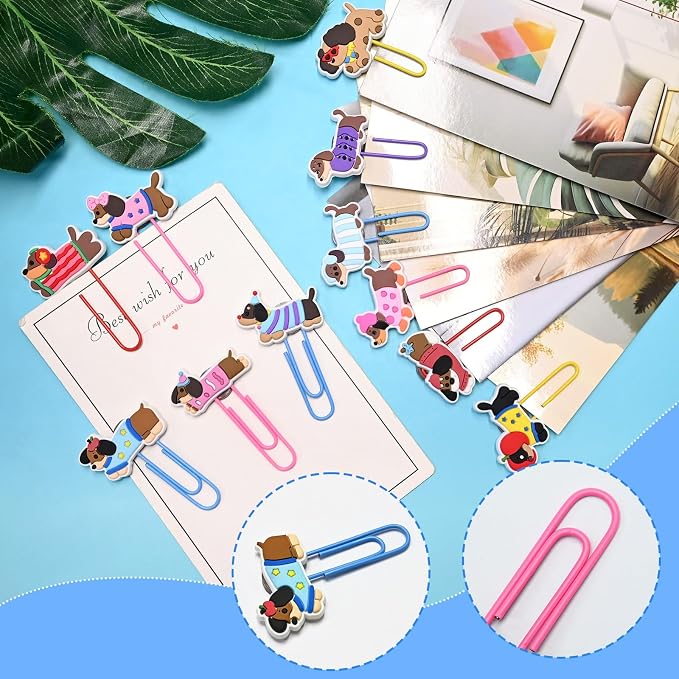 Cute Paper Clips, 20Pcs Cute Pet Dog Bookmark Paperclips Bulk Metal Fun Dachshund Planner Clip Charms Clamp Desk Accessories Stationery Colorful Office Supplies Gifts for Student Teacher Party Decor