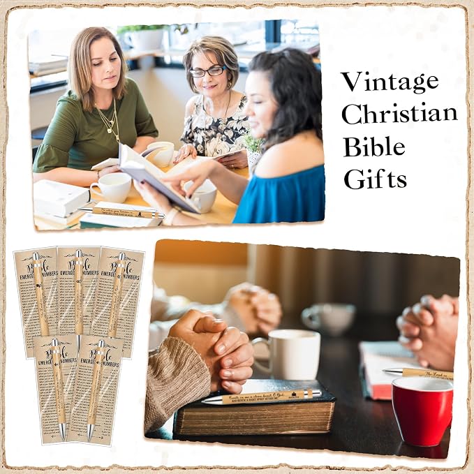 Feifeiya 25 Sets Church Gifts for Fathers Day Bulk Christian Bookmarks 2'' x 6'' Emergency Numbers Scripture Bookmarks and Bible Verse Pens Bulk Religious Gifts for Church Member Clergy
