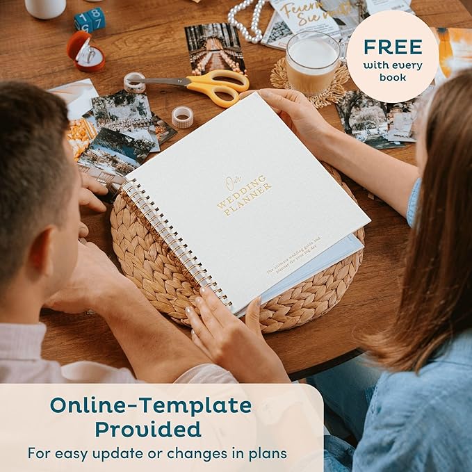 Timeless Premium Linen Wedding Planner Book and Organizer – Wedding Planning Book, Comprehensive Keepsake & Countdown Binder, Perfect Engagement Gift for Women, 11" x 9" (Cream)