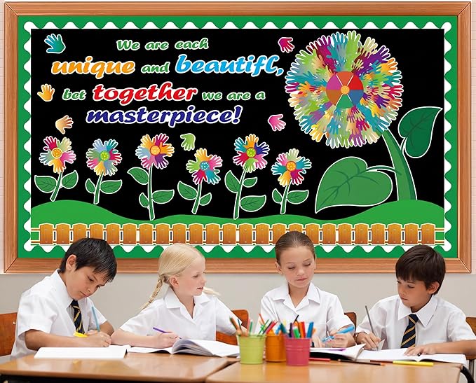 Spring Tree Bulletin Board Set – Watercolor Handprint Flowers Classroom Decor – Colorful Cutouts for Library, Home, Window, Wall Displays – Spring Party Supplies for Teachers