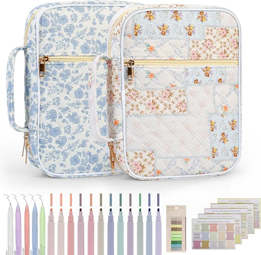 2-Pack Bible Cover Case for Women with Study Supplies Kit, Large Quilted Bible Bags & Organizer with Handle, Perfect Christian Gifts