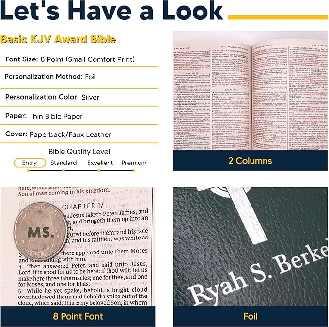 Personalized KJV Bible King James Version Faux Leather Small Print Economy Bible with Custom Name at The Lower Right Side, Highlighted Verses, Gift for Christian Celebrations (Forest Green)
