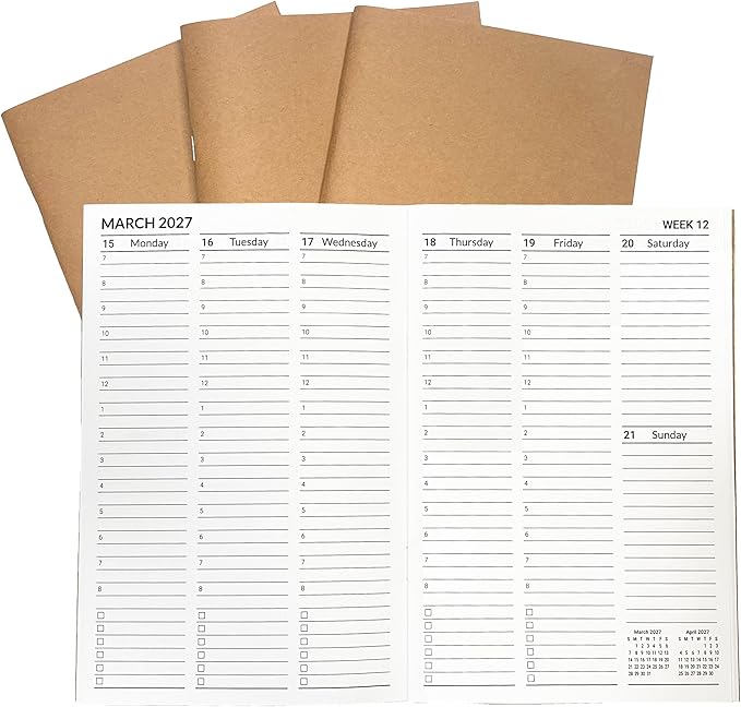 A5 Planner Jul 2026 - Dec 2027, Travelers Notebook Inserts, Travelers Notebook Calendar, Vertical Design Weekly and Monthly Calendar, 100gsm Paper, 8.3 x 5.5 in, Set of 3