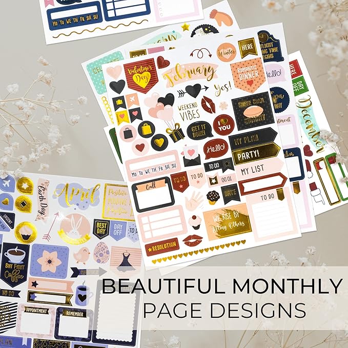 Aesthetic Greenery Planner Stickers for Fun Planning - 1100+ Stunning Gold Foil Monthly Designs - The Perfect Scrapbook Sticker Accessories to Enhance Your Daily Calendar and Planner Journaling