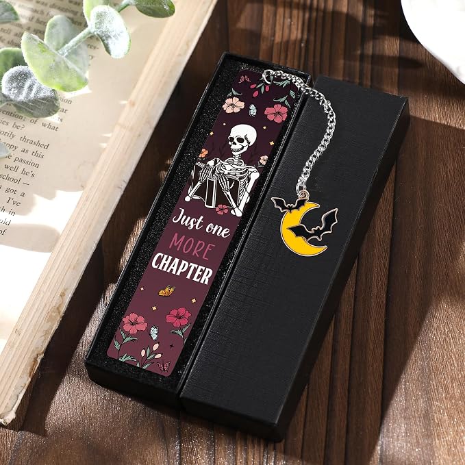 Dark Romance Metal Bookmarks - Inspirational Funny Book Mark for Reading Women Just One More Chapter Skeletonl Page Maker Personalized Merch for Halloween Bookish Reader School Accessories