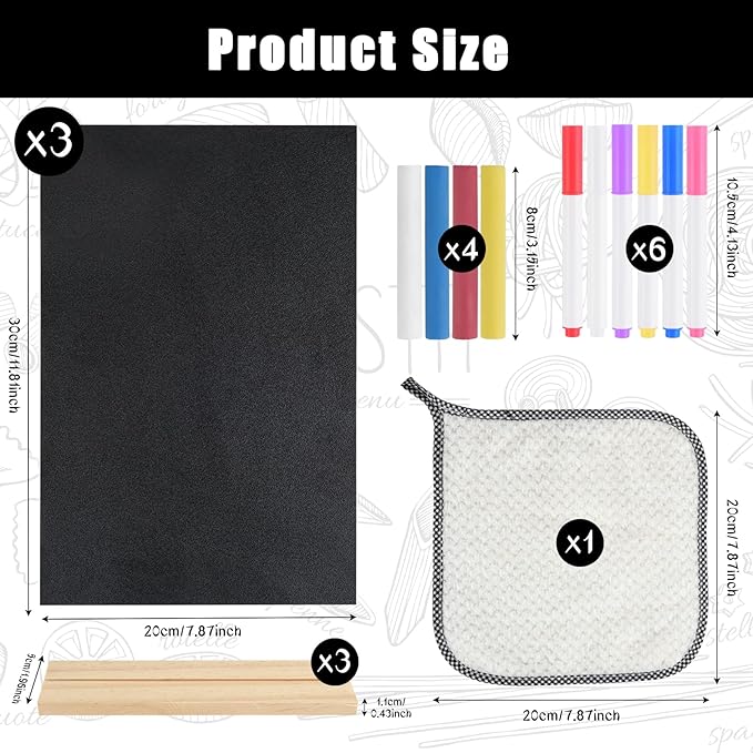 3 Packs 8 x 12 Inch Tabletop Chalkboard Sign With Wood Base - Double-Sided Message Boards Menu Stand for Kitchen, Wedding, Bar and Restaurant