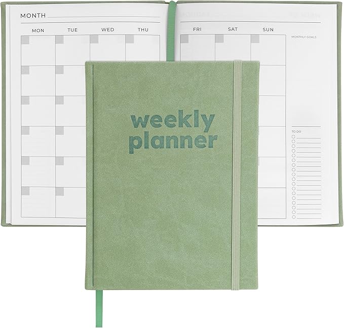 Rileys & Co Undated Daily Planner 8 x 6 in, Day Schedule Planner & Agenda Book, Journal with Goal & Habit Tracker, No Dates Dateless Annual Organizer for Work, School & Home - Green