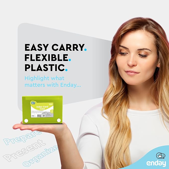 Index Card Holder Green, 3x5 Note Flash Card Organizer Case, File Box with 5 Dividers, Notecard Box Holds 100 Cards, Also Available in Red, Purple, Blue, Pink, Grey, 1 Pack – By Enday