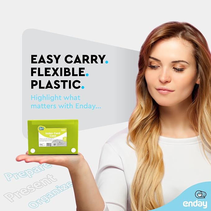 Enday Index Card Holder 3x5, Green Index Card Case with 5 Tab Dividers, Index Card Organizer, Flash Card Holder, Holds 100 Cards, 4 Pack
