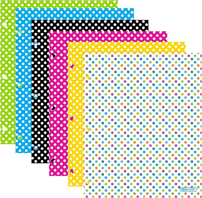 BAZIC Products 2 Pocket Paper Folder, Letter Size Document Organizer for School, Office, Business Use, Polka Dot Design Portfolio Folder for Homework, Reports & Forms, Assorted Colors, 48-Pack