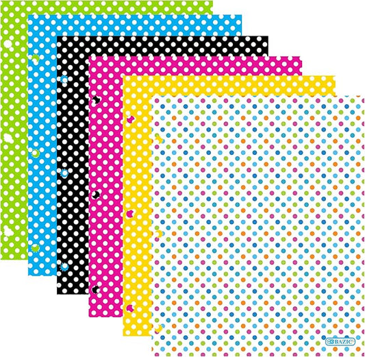 BAZIC Products Polka Dot Paper 2-Pocket Folder, Standard Letter Folder, for School Office Documents, Set of 6