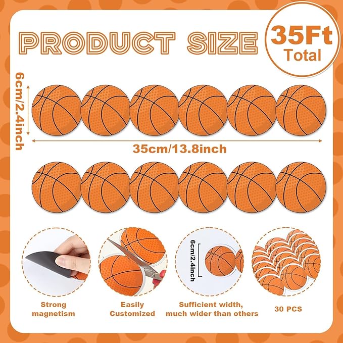 30 PCS Basketball Theme Magnetic Bulletin Board Borders 35 Ft Classroom Borders Precut Strips Reusable Sports Magnetic Bulletin Board Decorations for Classroom Office & Activity Room Accessories