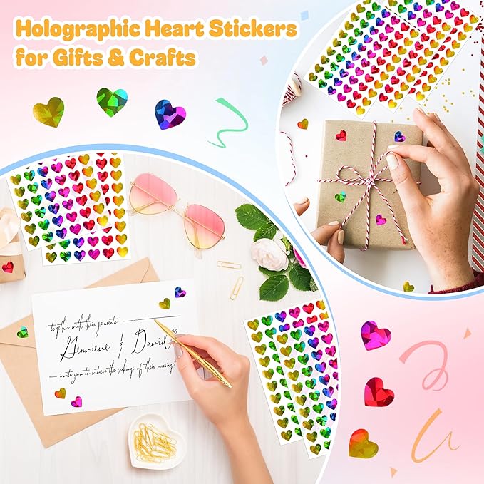 1800Pcs Holographic Heart Stickers, 0.6in Rainbow Tiny Stickers for Kids Rewards, Teachers, Classroom, Reward Charts, Behavior Tracking, Holiday Decor, Planner, Scrapbooking, DIY Crafts