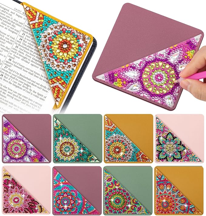 8 PCS Diamond Art Bookmarks, Diamond Painting Bookmarks for Book Lovers 5D DIY Corner Bookmark Adults Crafts Diamond Art Kits for Adults Home Office Beginner Gift