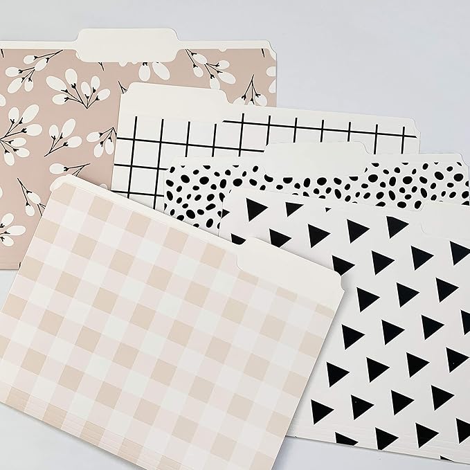 Cute File Folders, Set of 24 3-Tab Letter Size Decorative File Folders Boho Colored Manilla 8.5 x 11 Filing – Pretty Designer Home Office School Supplies (Tranquility)
