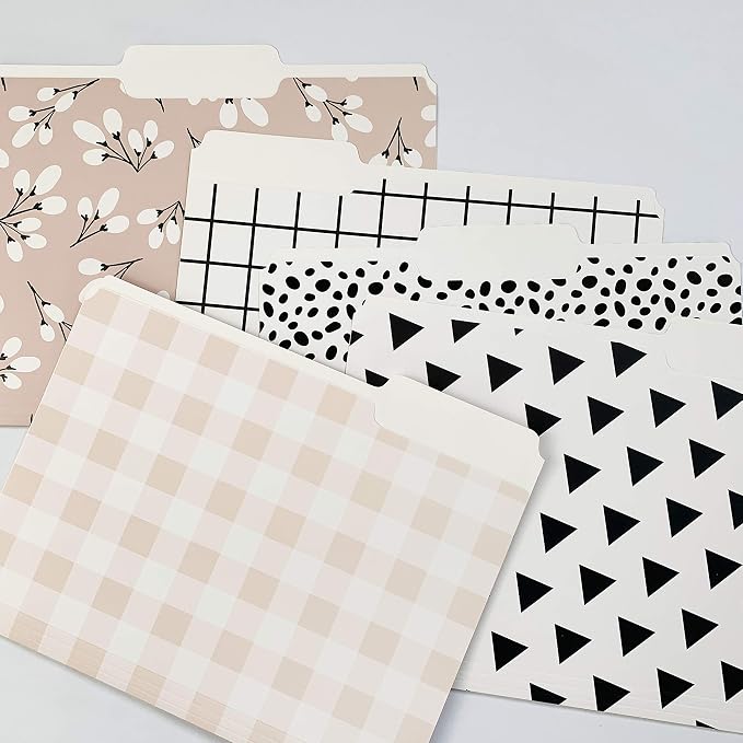 Cute File Folders, Set of 12 3-Tab Letter Size Decorative File Folders Boho Colored Manilla 8.5 x 11 Filing – Pretty Designer Home Office School Supplies (Tranquilty)