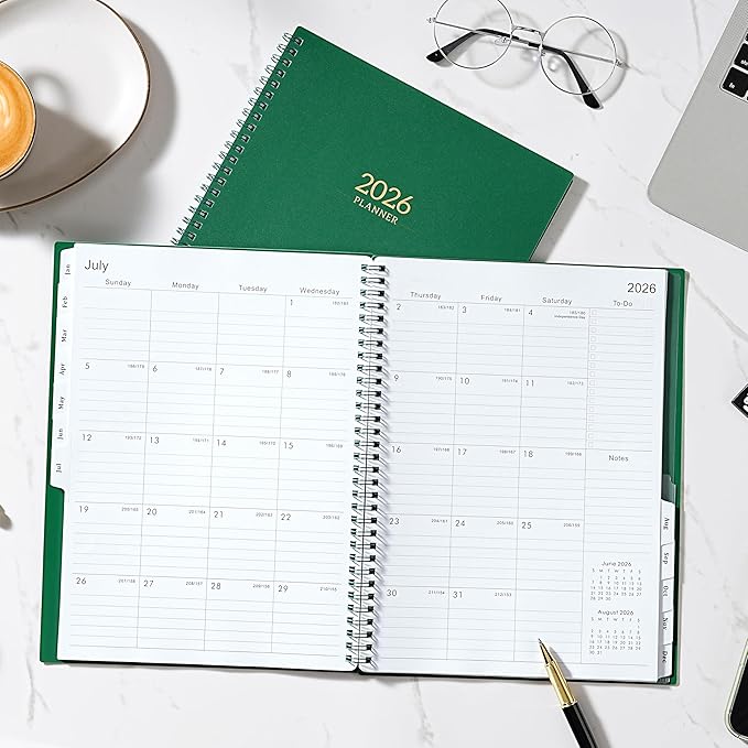 2026 Planner - JAN.2026 - DEC.2026, 2026 Planner Weekly and Monthly, 9" x 11", 2026 Calendar Planner, Weekly and Monthly Planner 2026 with Tabs, Twin-wire Binding, Pocket - Green
