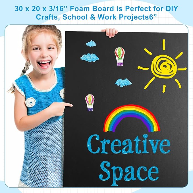 Tenceur 20 Pcs Large Foam Boards Bulk Foam Core Backing Board 3/16 Inch Thickness Foam Core Board Foam Poster Boards for Presentations, School, Office, Art Projects(Black,20 x 30 x 3/16 Inches)