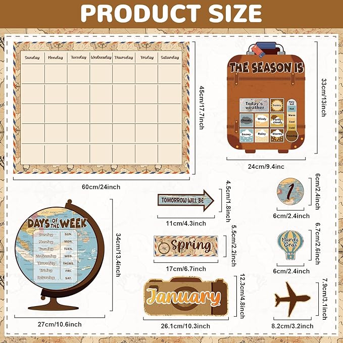 Travel the Map Calendar Bulletin Board Set for Classroom Decoration Adventure Calendar Seasons Weather Chart Explore CTP Bulletin Board Paper-Cuts for Teachers Elementary School Classroom