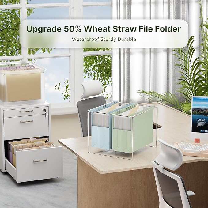 XINGIA Hanging File Folders Letter Size, Extra Capacity 4 Inch Expansion Filing Cabinet Folders with Tabs,Assorted Color,6 Pack Wheat Straw Reinforced Hanging File Organizer for Office School Home