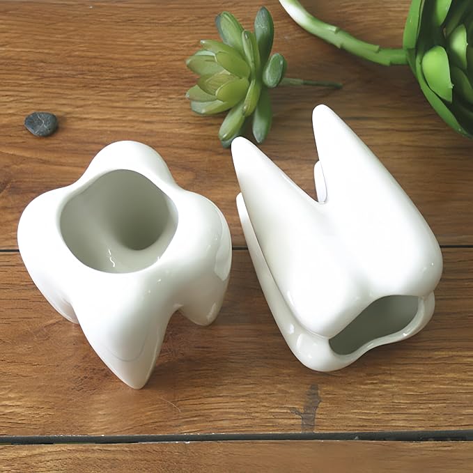 Adorable Cartoons Shaped Ceramic Pencil Holders - Multifunctional Desktop Organizers (Tooth)