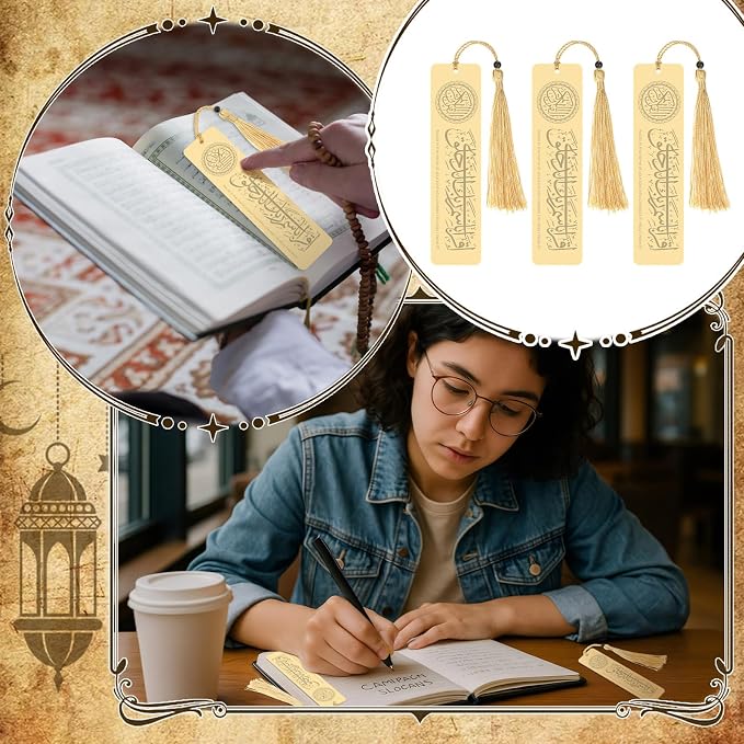 Tinlade 12 Pcs Islamic Quran Metal Bookmark Gifts Holy Quran Gifts Arabic Calligraphy Bookmark for Islamic Books Party Favor Ramadan Eid Nikah