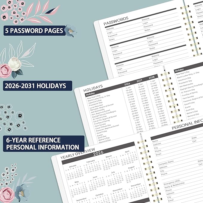 2026-2030 Monthly Planner - 5 Year Planner 2026-2030, Jan.2026 - Dec.2030, 6.4" x 8.5", 60-Month Planners/Calednar with Double-Side Pocket + Durable Polypropylene Cover